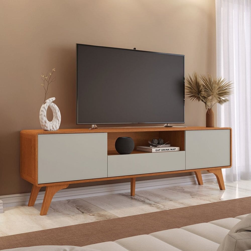 Rack para Tv até 75 Polegadas em Madeira Maciça com Regulagem Ares Naturalle/Off White