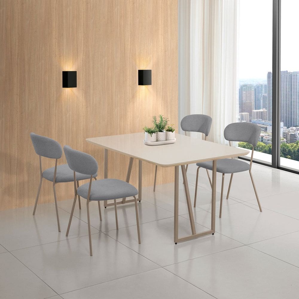Conjunto para Sala de Jantar com 4 Cadeiras Betina Champagne / Cinza / Off White