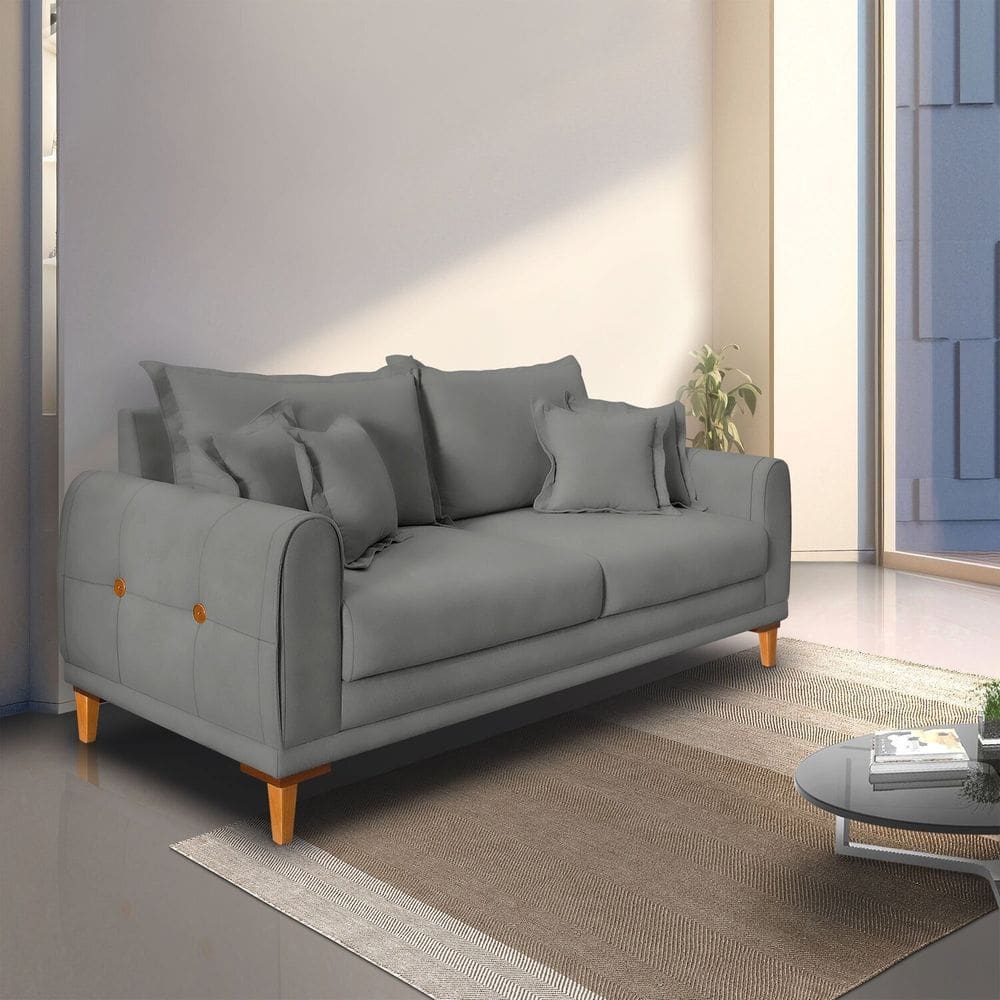 Sofá para Sala de Estar Fixo 3 Lugares London Cinza