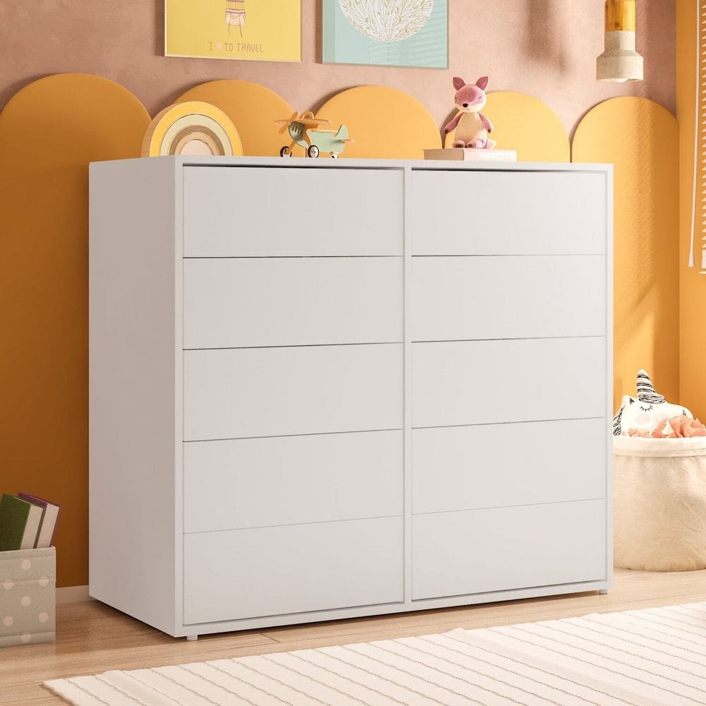 Cômoda para Quarto Infantil 10 Gavetas Melinda Branco