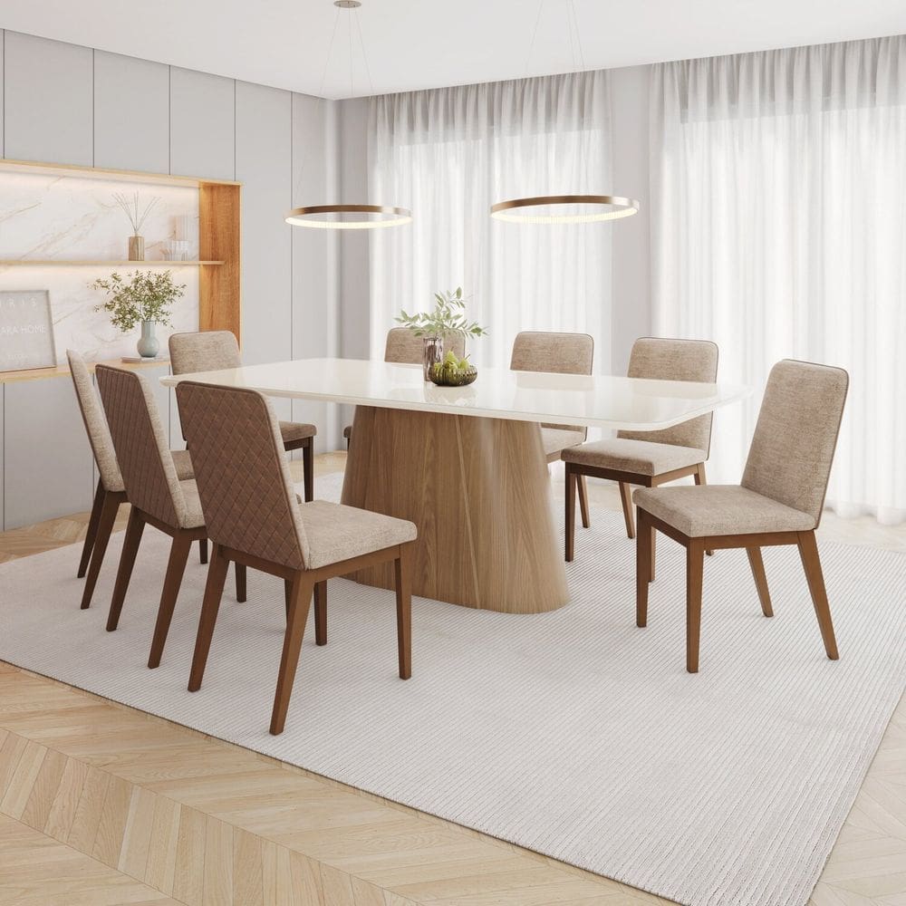 Conjunto para Sala de Jantar com 8 Cadeiras Olívia Marrom/Off White/Caramelo/Creme