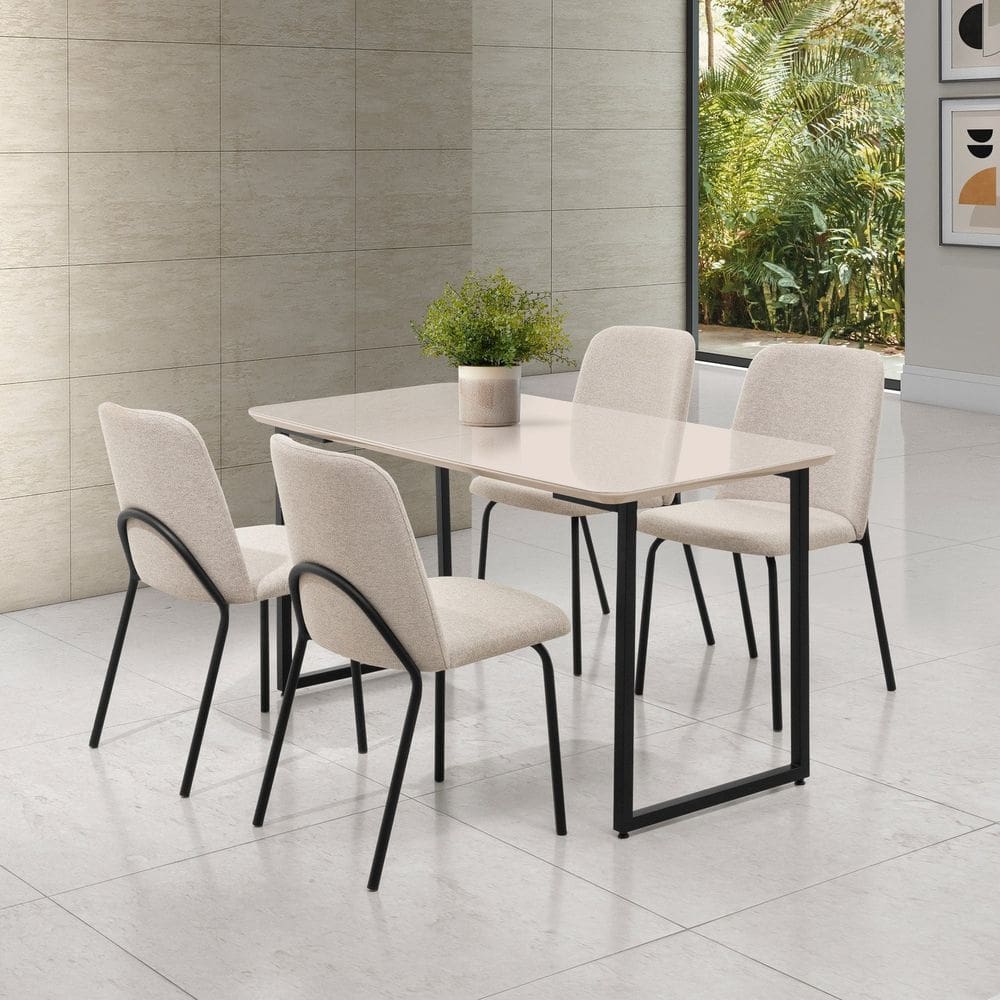 Conjunto para Sala de Jantar com 4 Cadeiras Dora Black / Bege / Off White