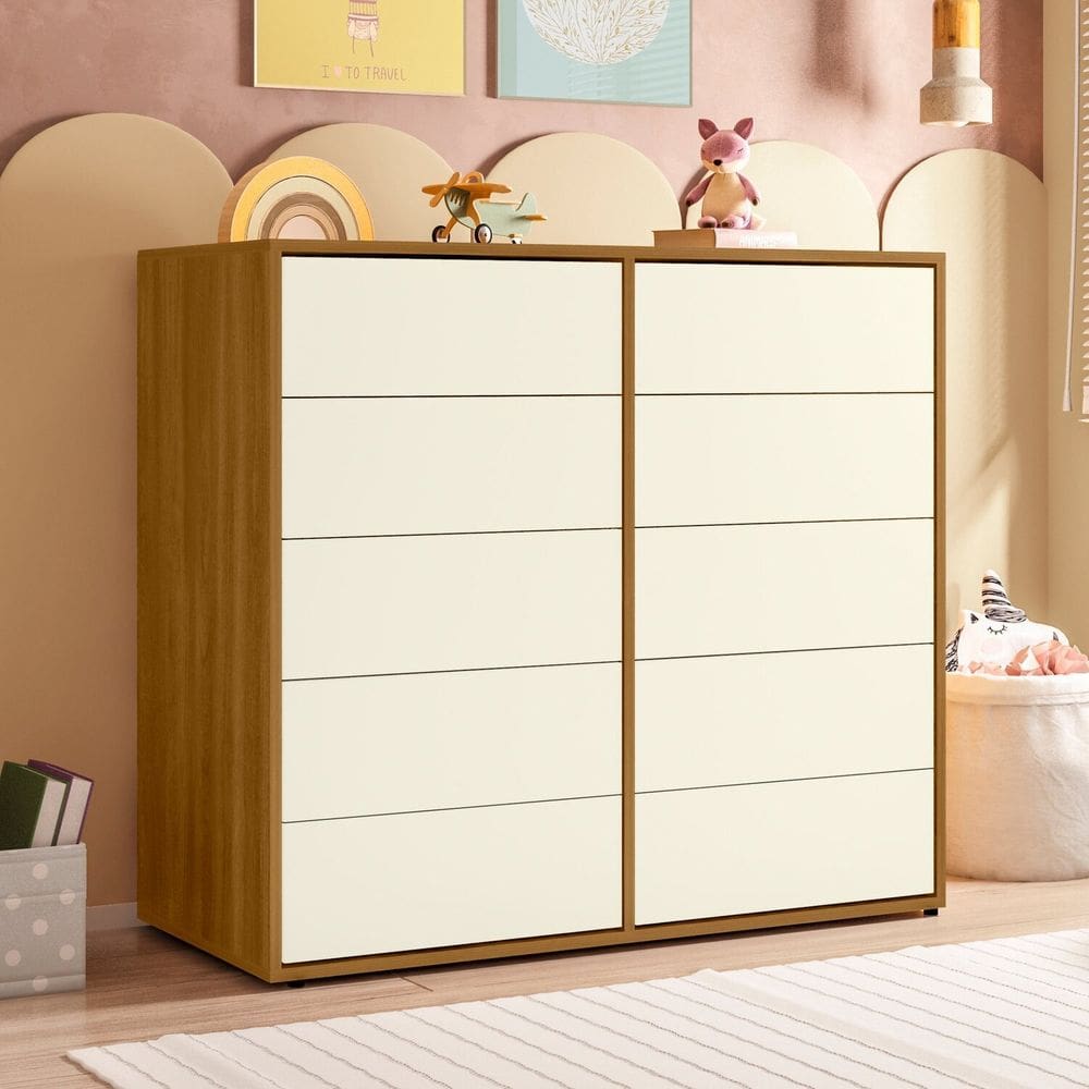 Cômoda para Quarto Infantil 10 Gavetas Melinda Freijó / Off White