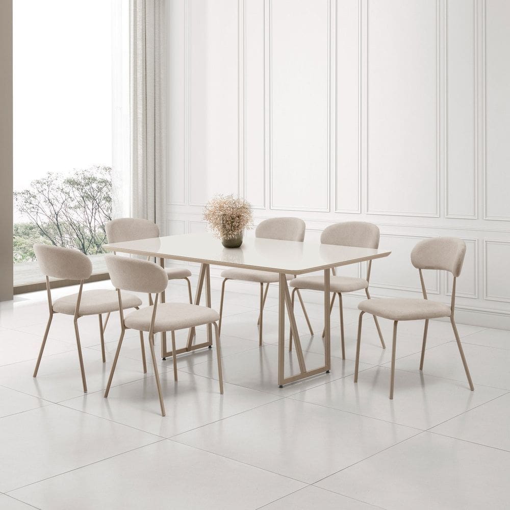 Conjunto para Sala de Jantar com 6 Cadeiras Betina Champagne/Bege/ Off White