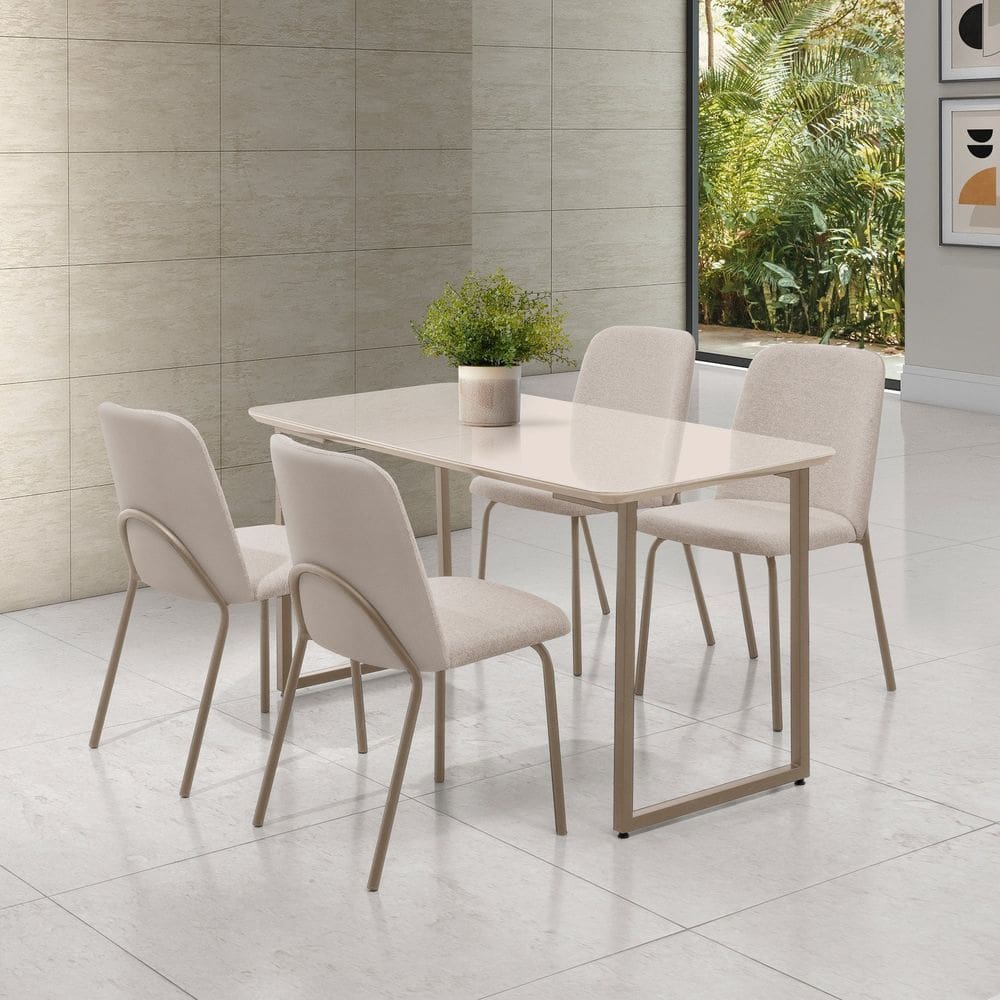 Conjunto para Sala de Jantar com 4 Cadeiras Dora Champagne / Bege / Off White