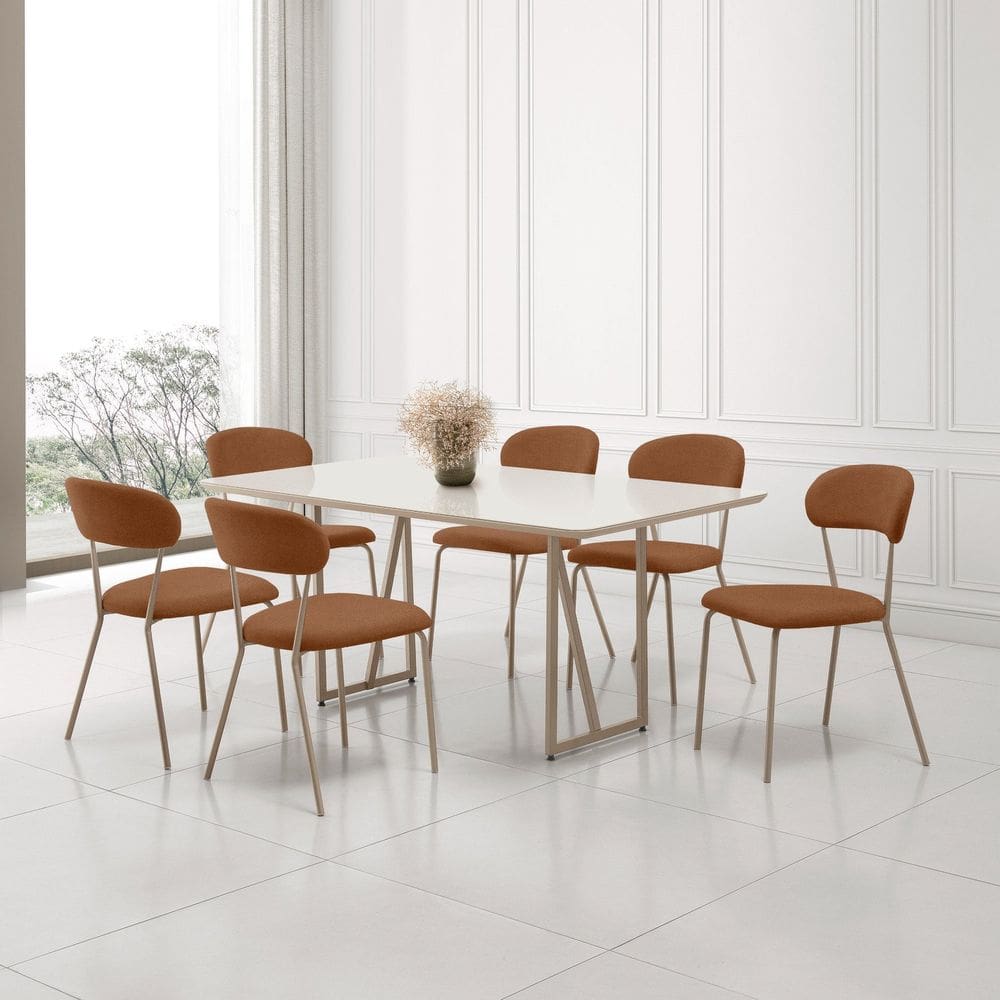 Conjunto para Sala de Jantar com 6 Cadeiras Betina Champagne / Terracota / Off White
