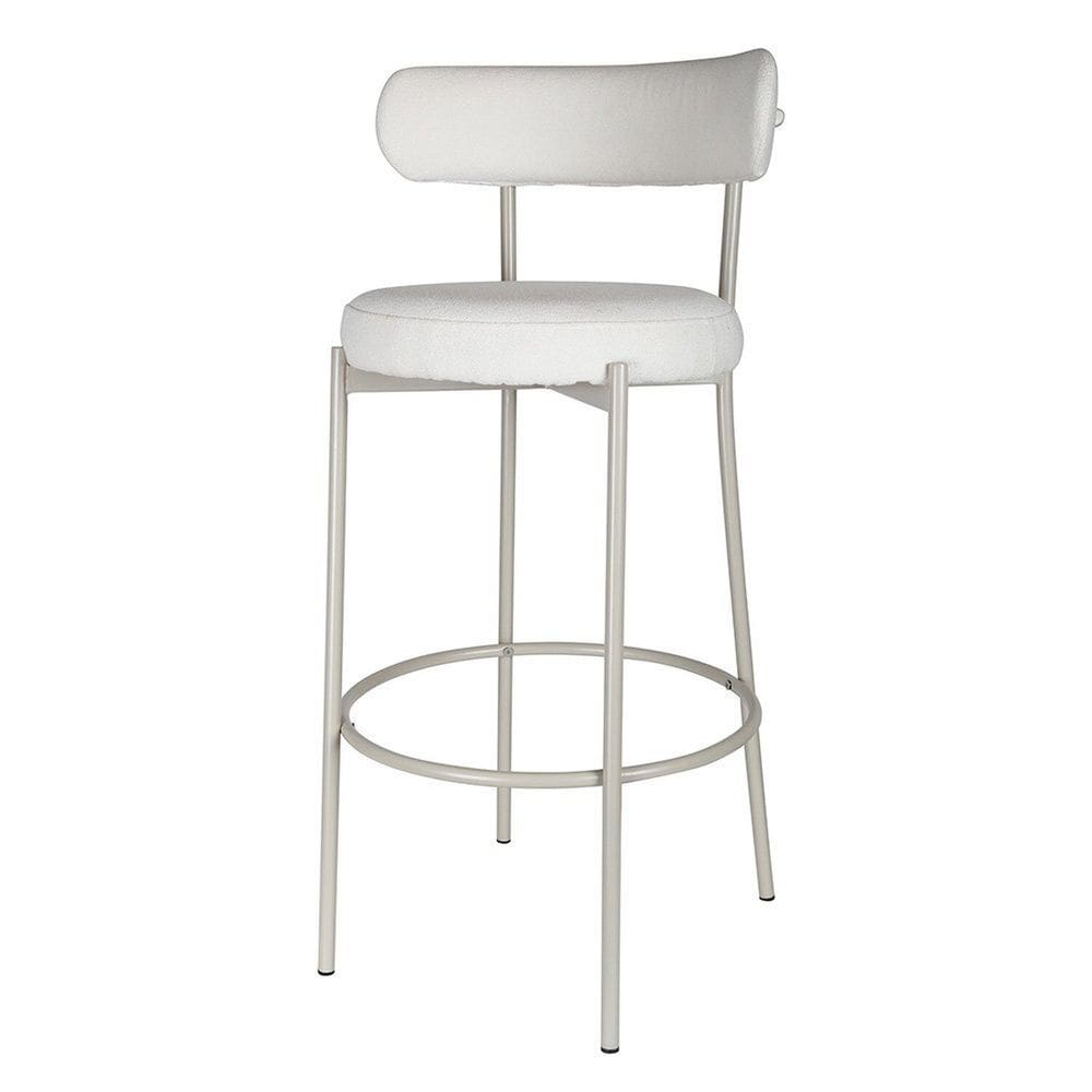 Banqueta para Cozinha Estofada em Tecido e Base em Aço Serena Off White/Areia