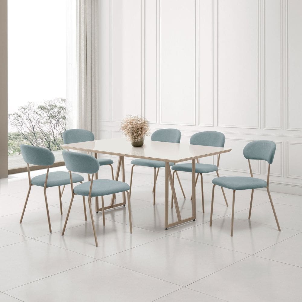 Conjunto Sala de Jantar com 6 Cadeiras Betina Champagne/ Verde Claro / Off White