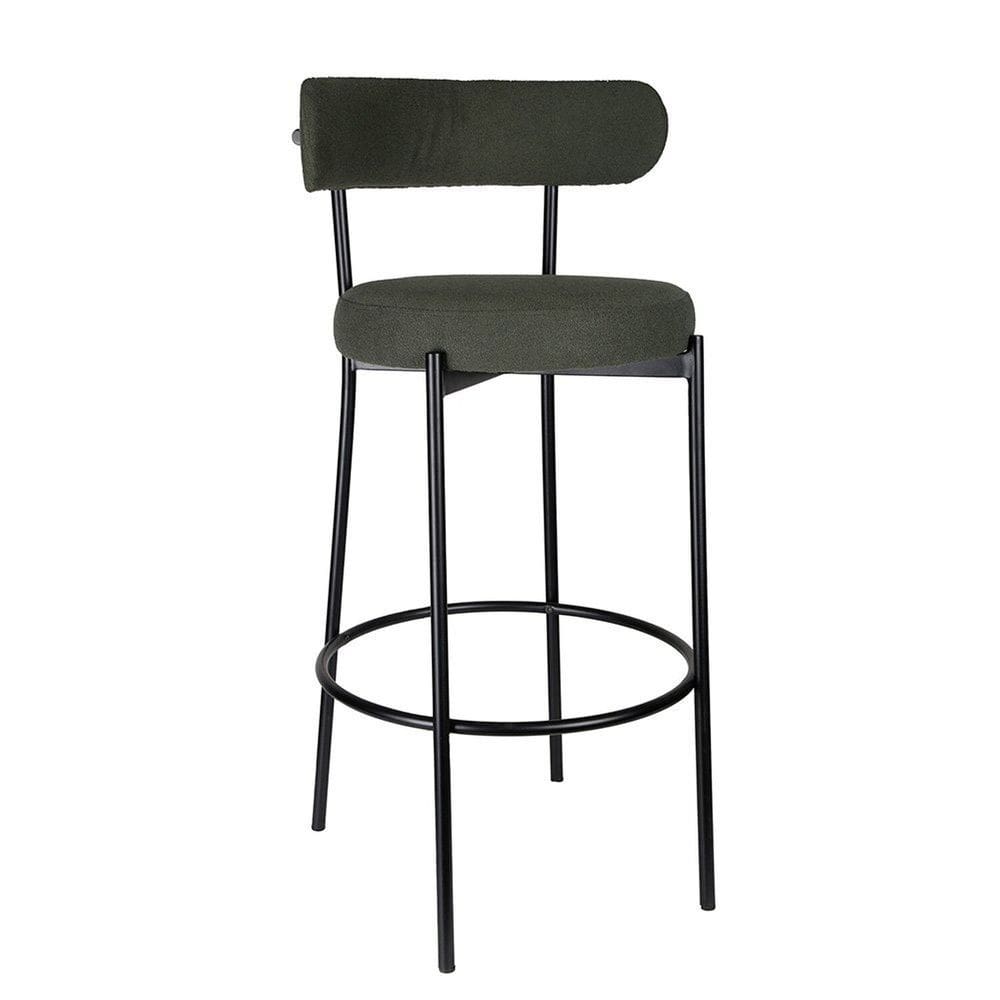 Banqueta para Cozinha Estofada em Tecido e Base em Aço Serena Verde Oliva/Preto