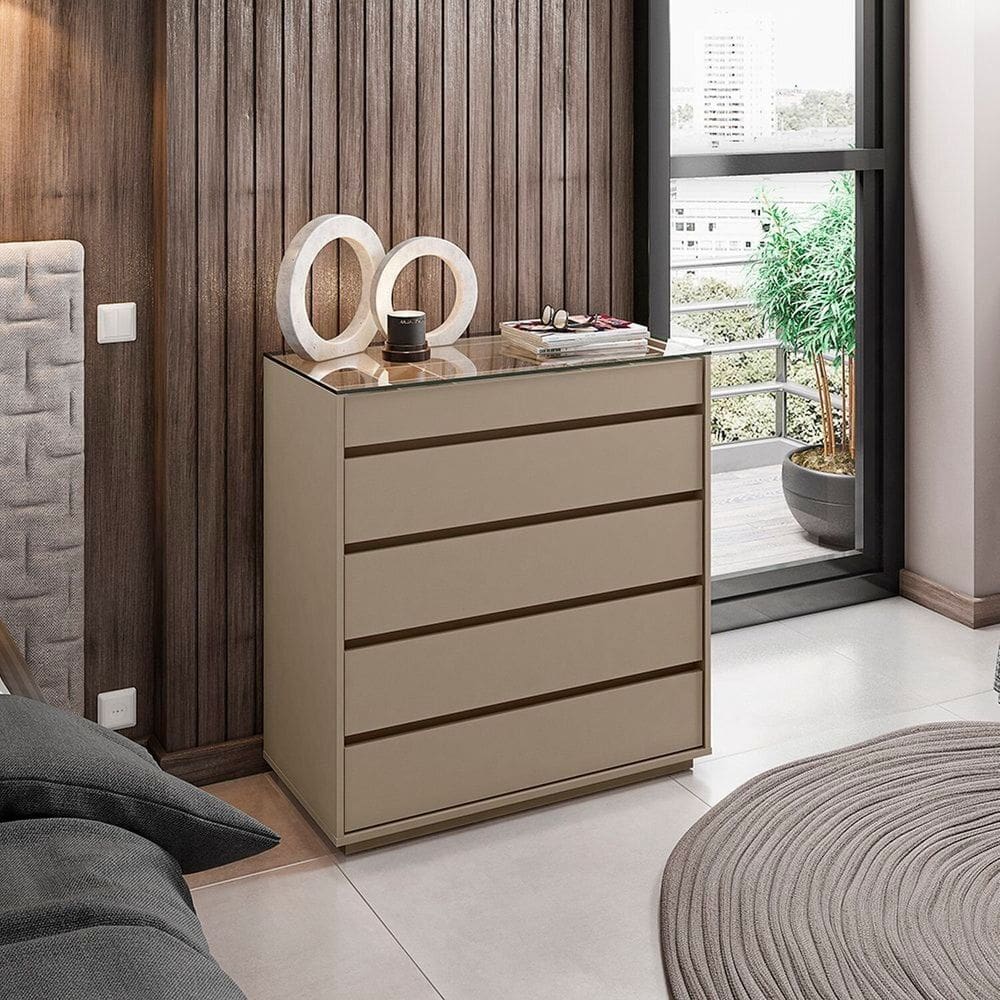 Cômoda 5 Gavetas com Organizador Belize Cinza