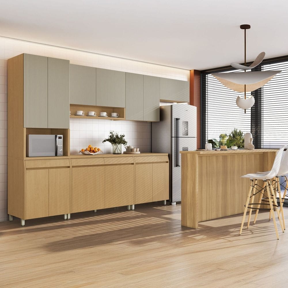 Cozinha Completa 7 Peças com Ilha Simone Mendes Carvalho/Greige