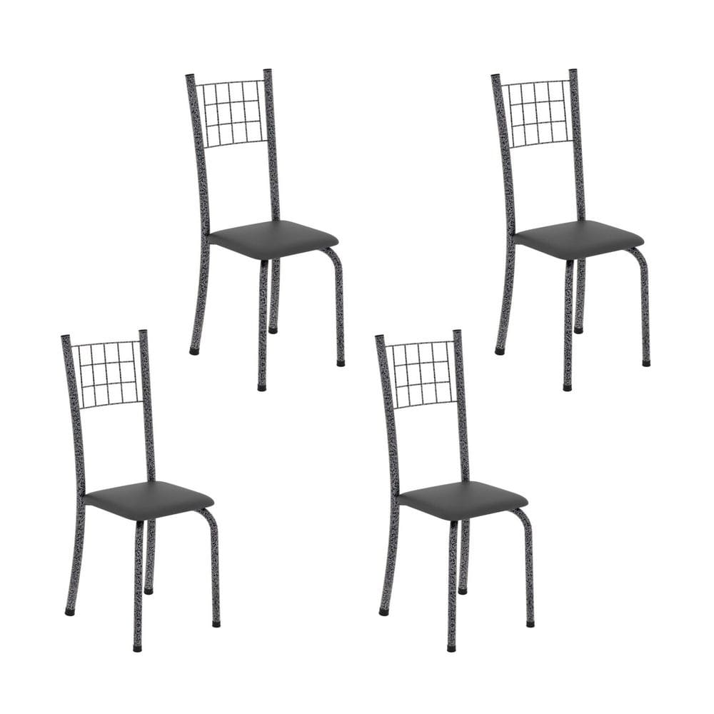 Kit 4 Cadeiras Tubular 95x37x40 Cm Dany Preto/ Martelado Prata