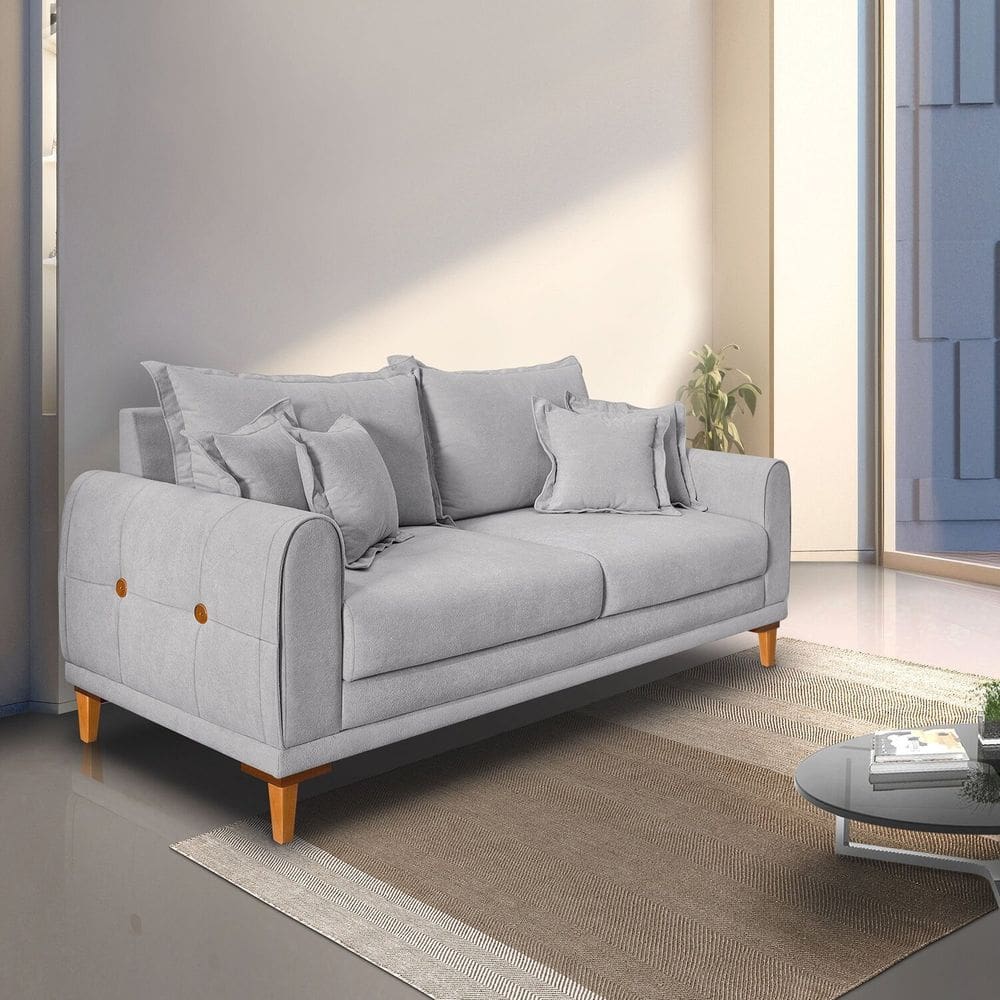 Sofá para Sala de Estar Fixo 3 Lugares London Cinza