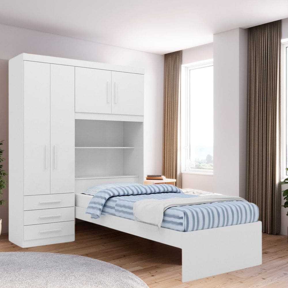 Guarda-roupa Solteiro 4 Portas com Cama Advantage Branco