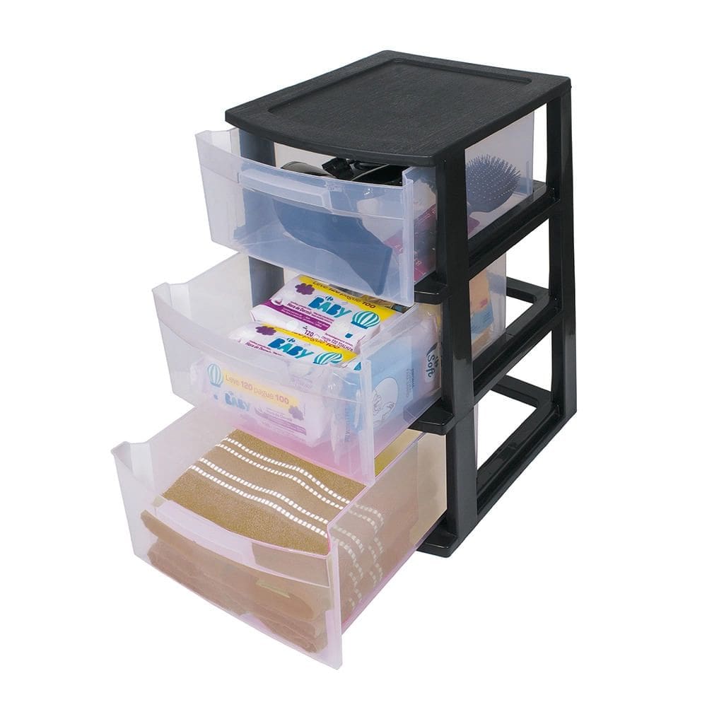 Gaveteiro de Chão Plástico São Bernardo Preto 3 Gavetas 37x32x54cm