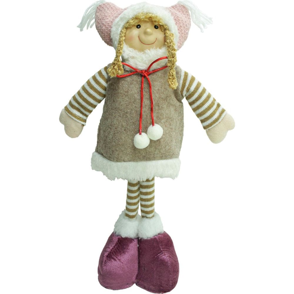 Boneca Decoração Menina Com Gorro Vestido Marrom Natal 40cm