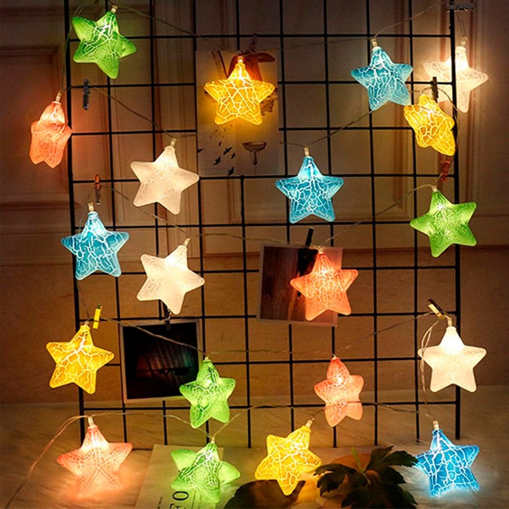 Cordão Iluminado Estrelas Luz Colorida 10 Leds Natal Decoração