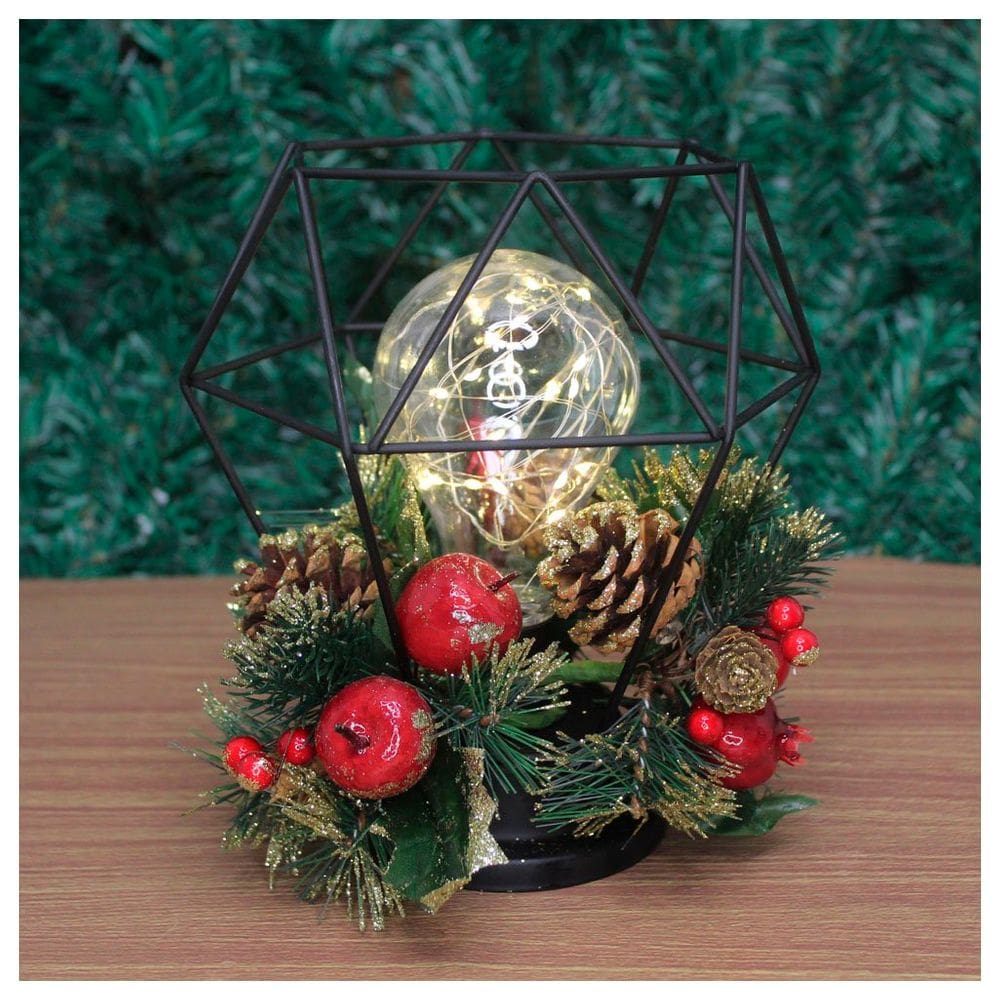 Decoração Lamparina Natal Enfeite Iluminado Natalino 21cm