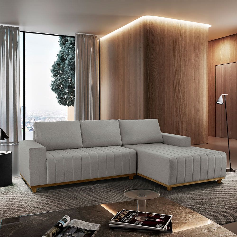 Sofá Fixo Com Chaise 2M Boreal Linho Com Molas Lado Direito Meu Sofá Online