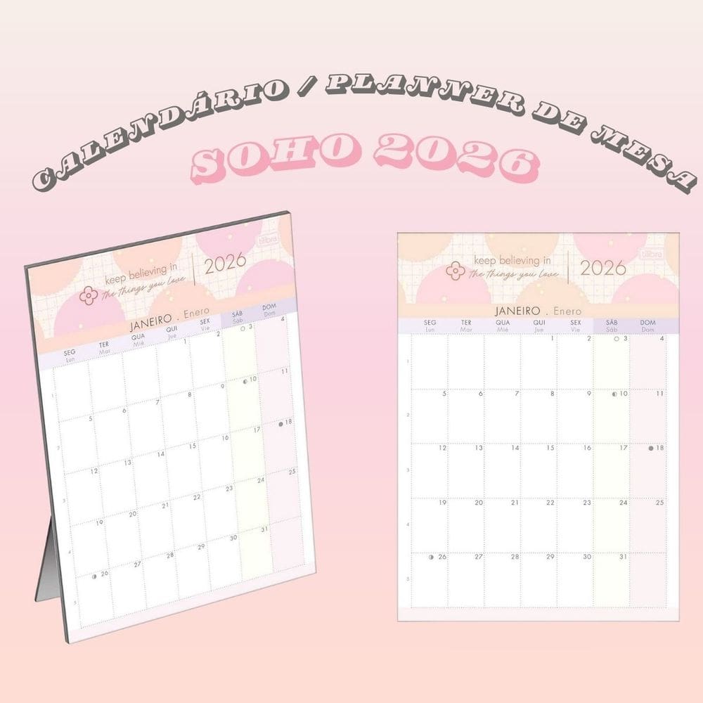 Calendário Planner de Mesa 2026 Soho 12 Páginas Tilibra | Escritório | Organização | Planejamento