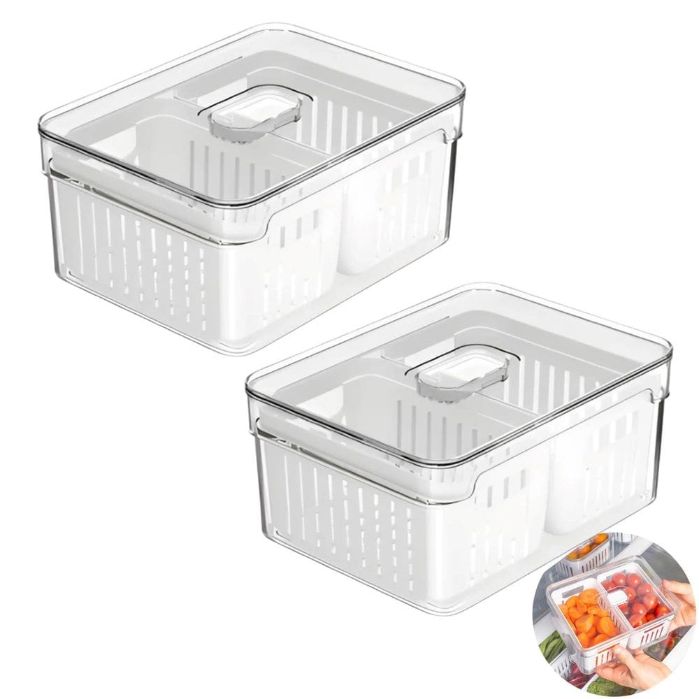 Kit 2 Organizador com Cesto Duplo Para Geladeira 2,2L Branco Natural - Clear Fresh OF650NT Ou