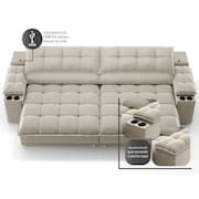 Sofá com Porta Copos e Carregador USB Ret Rec Luke 2,50m Veludocristal - NETSOFAS