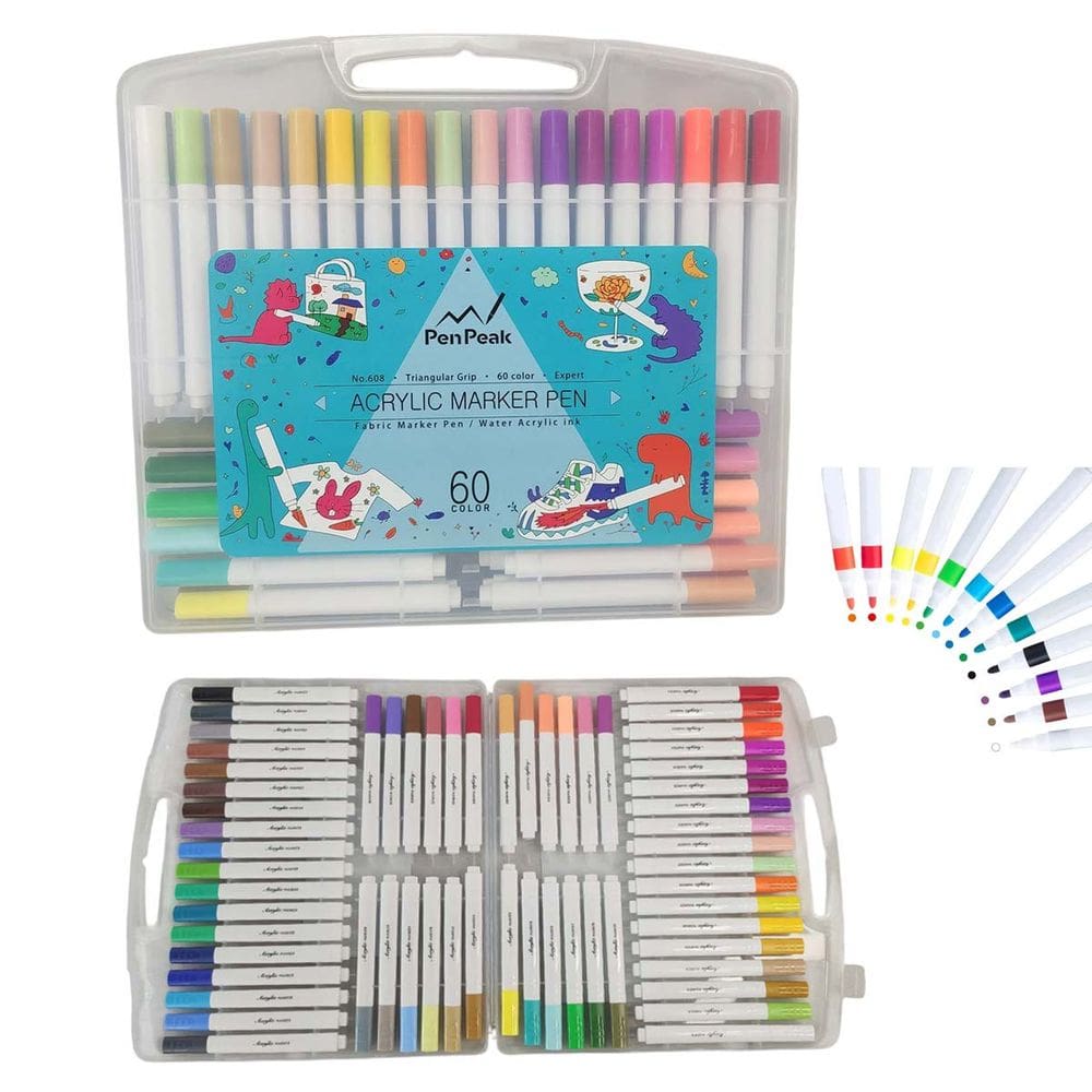 Canetinha Caneta 60 Cores Marcador Tinta Acrilica A Prova de Agua Permanente Maleta Estojo Pintura Artesanato Escultura Cores Vibrantes