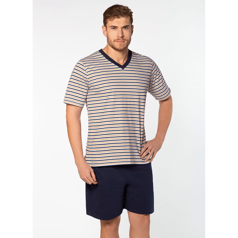 Pijama Masculino Lupo Curto Algodão 28021-001 Listrado Marinho