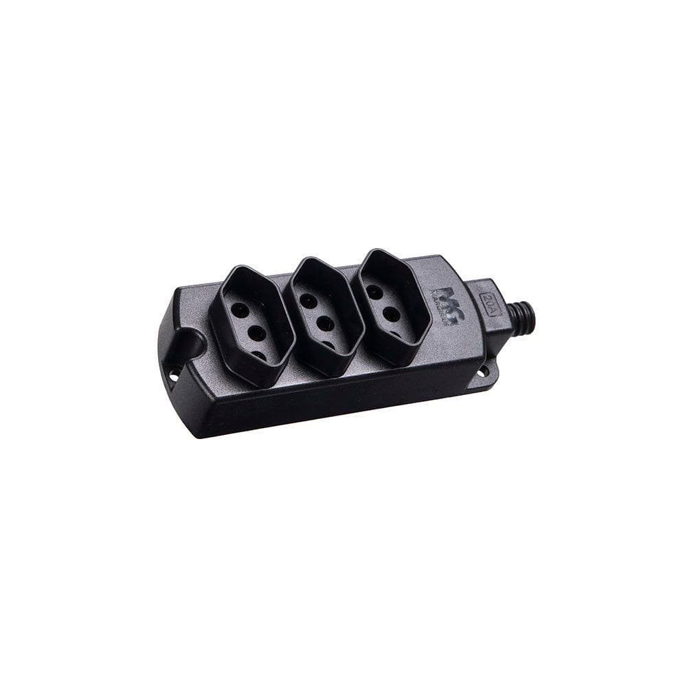Régua com 3 Tomadas MarGirius TMU3-320 2P+T 20A Preta Bivolt