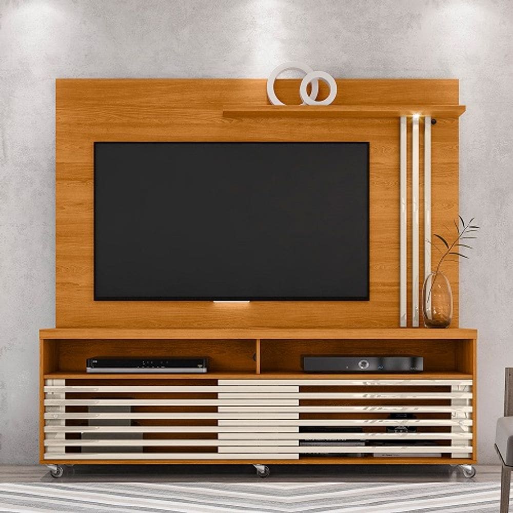 Rack Com Painel Frizz Cinamomo/Off White - Madetec Móveis