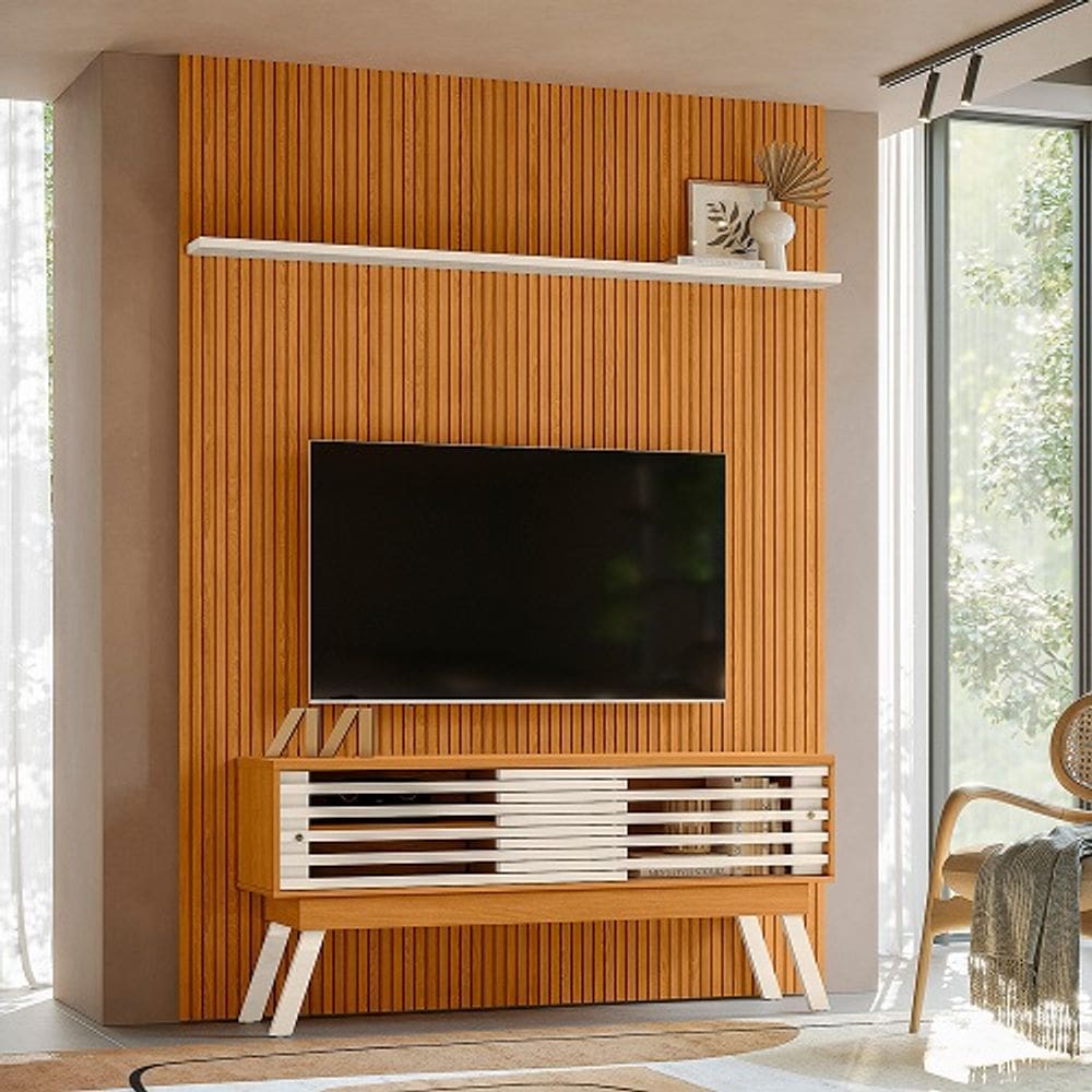 Rack Com Painel Frizz New Premium Cinamomo/Off White - Madetec Móveis