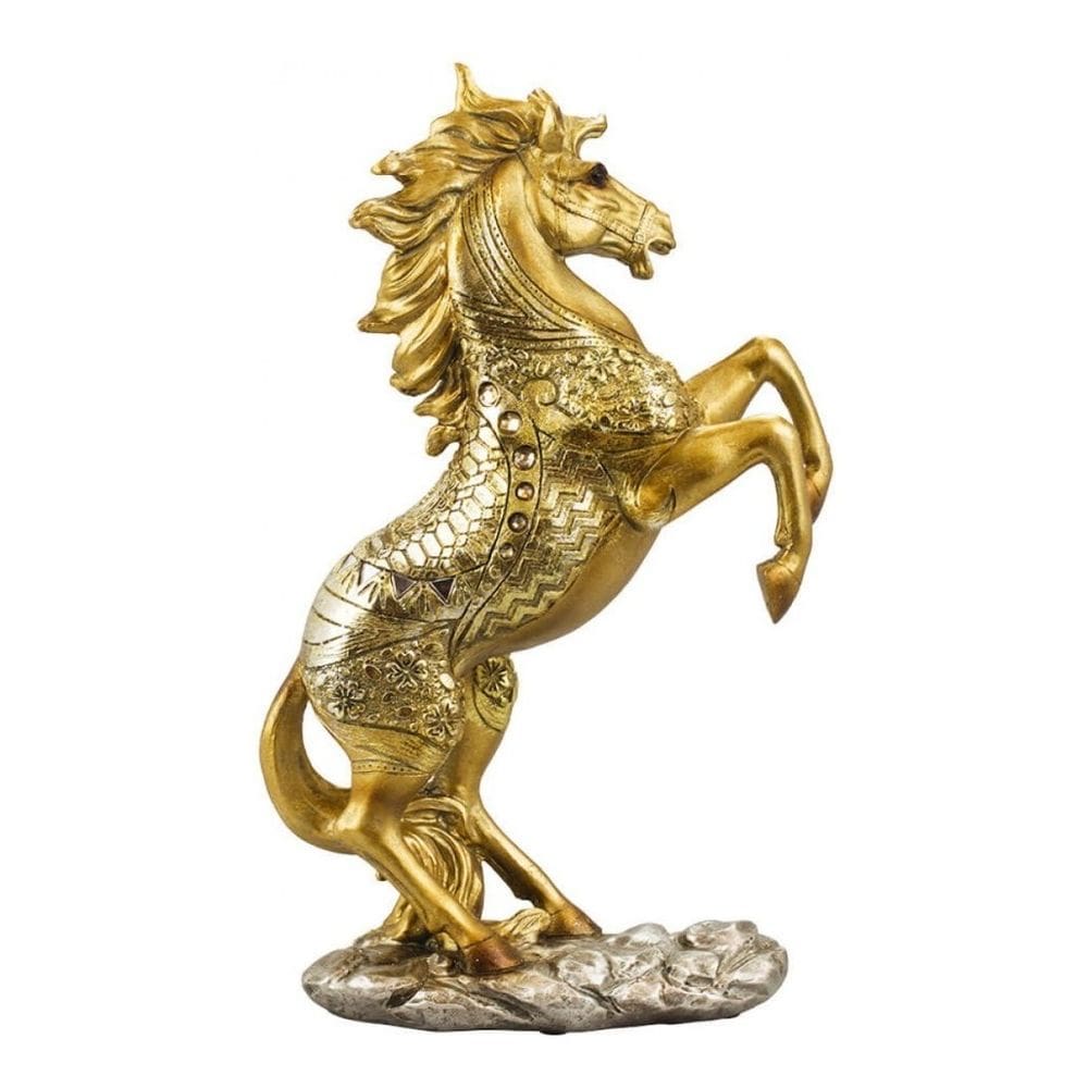Enfeite Luxo Rack Sala Cavalo Dourado Empinando - 33.5cm