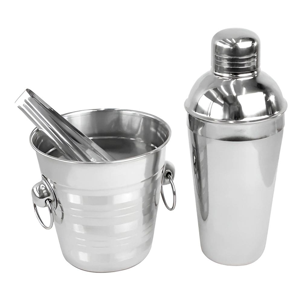 Kit Conjunto Bar 3 Peças Coqueteleira Balde Pegador Inox