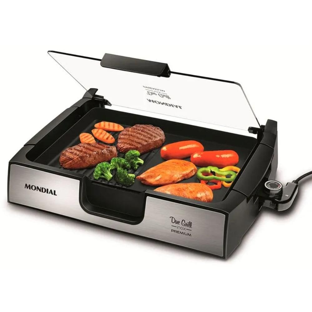Chapa Mondial Due Grill Premium Preto/Inox 1270W 127V - G-10