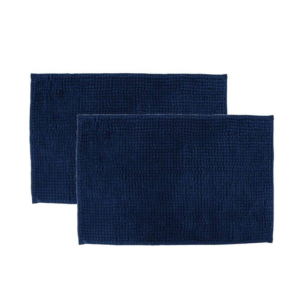 Kit 2 Tapetes Banheiro Antiderrapante Azul Escuro 58x38cm