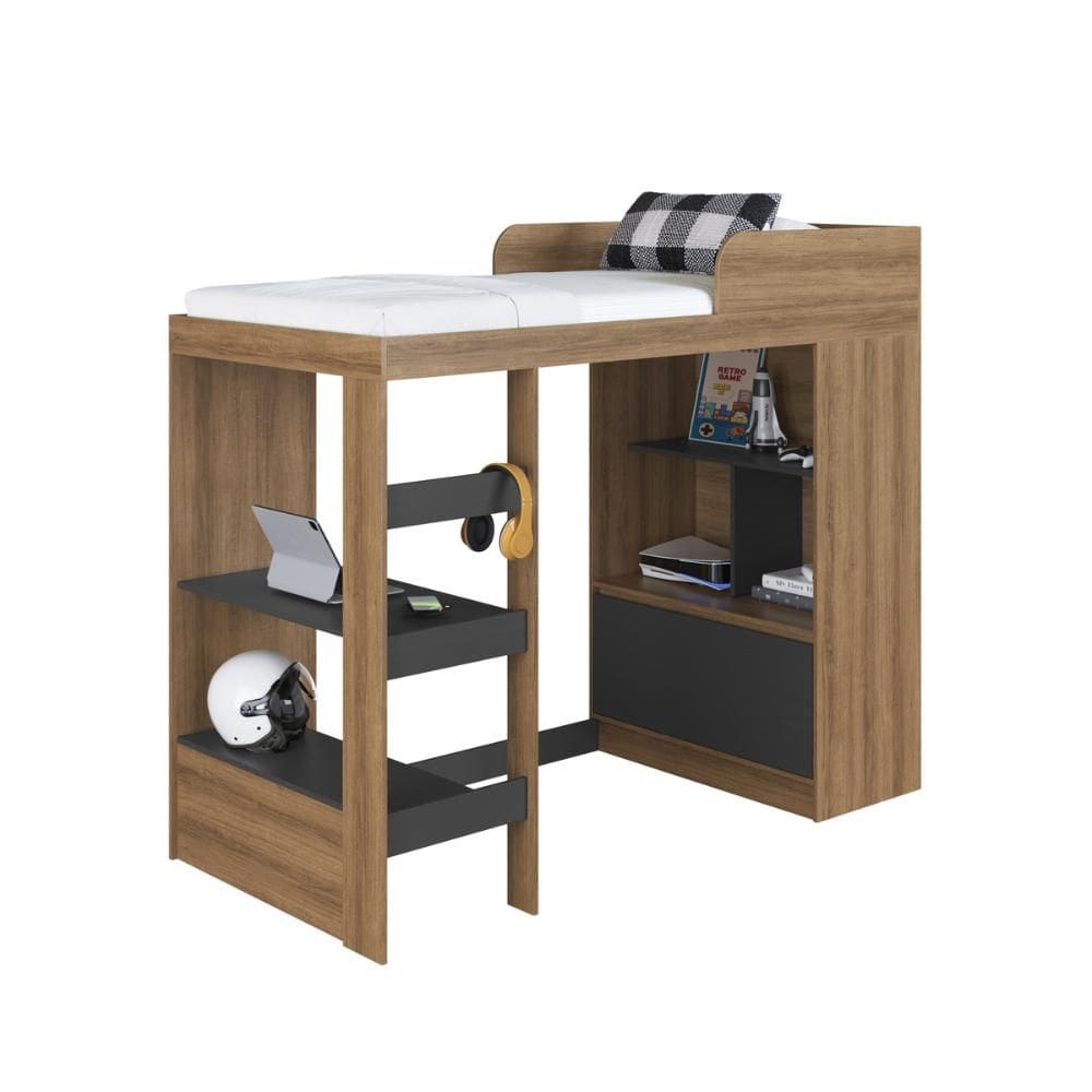 Cama Multifuncional Solteiro 1 Porta 3 Prateleiras CA6080 78x188cm - Art In Móveis