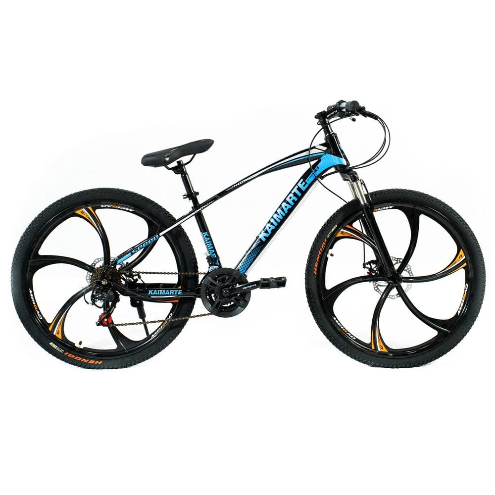 Bicicleta Aro 26 Roda Liga Magnésio Bike 21 Vel Marchas Freio a Disco VorteX Quadro Aço Carbono Leve Resistente Cor Preto/Azul - WCT FITNESS