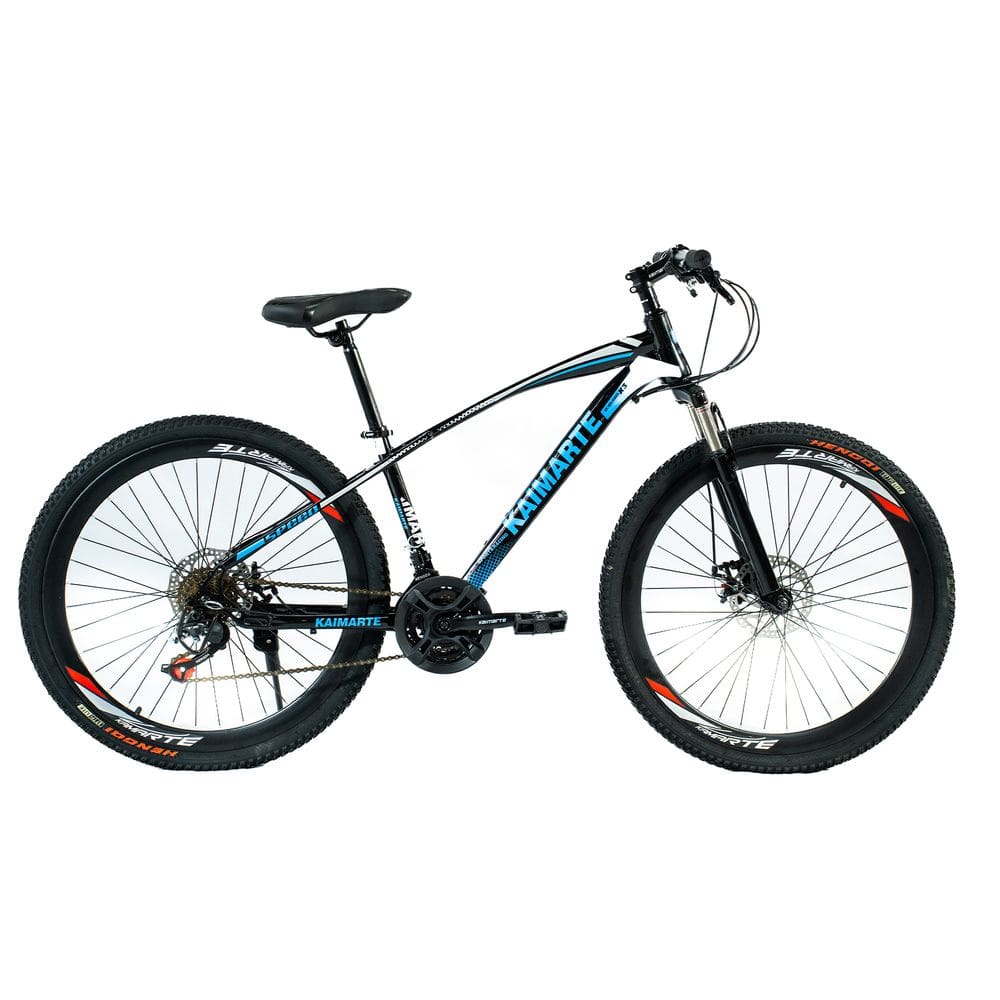 Bicicleta Aro 26 Bike 21 Vel Marchas Freio a Disco VorteX Quadro Aço Carbono Leve Resistente Cor Preto/Azul - WCT FITNESS