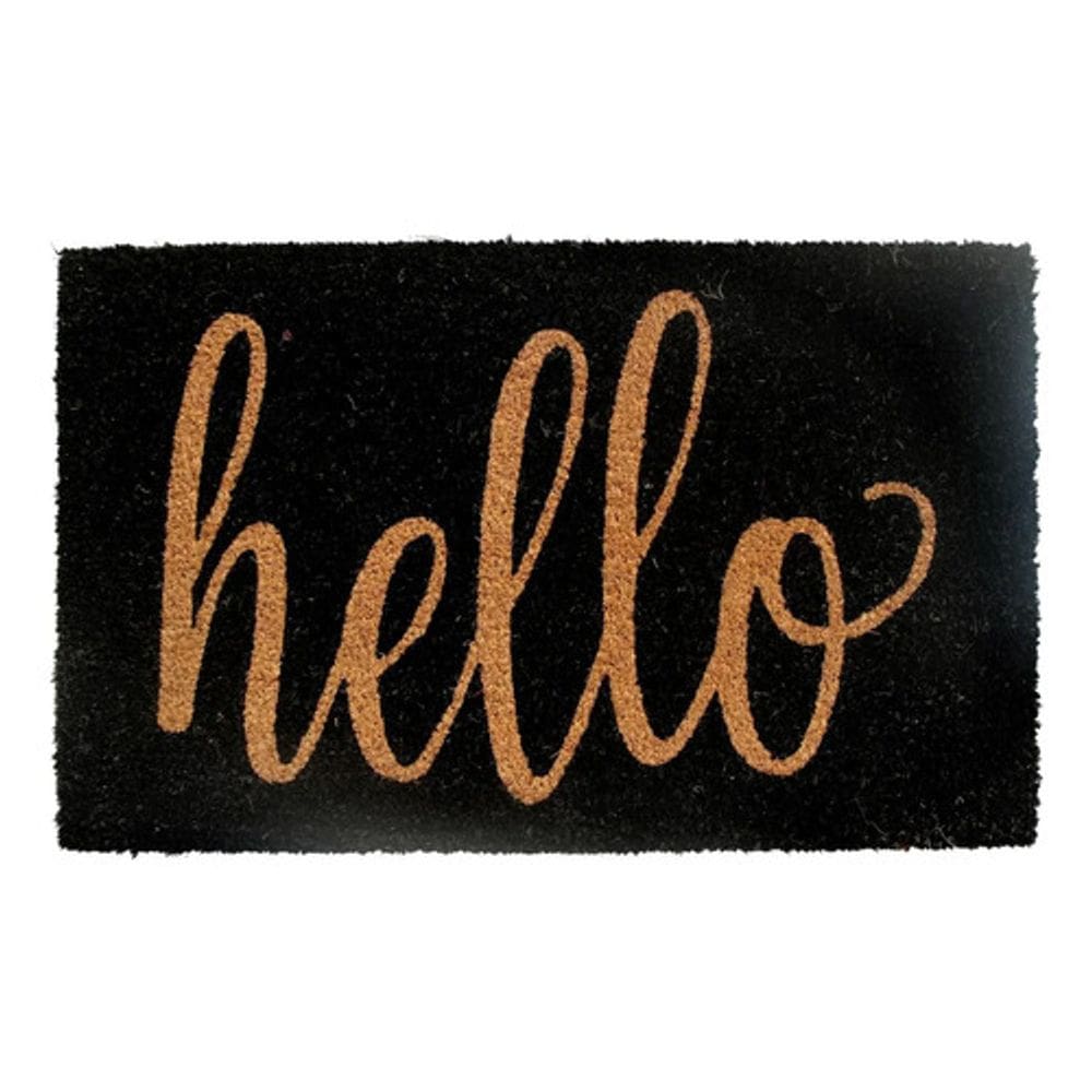 Tapete Fibra De Coco Hello 75x45cm Retangular Marrom