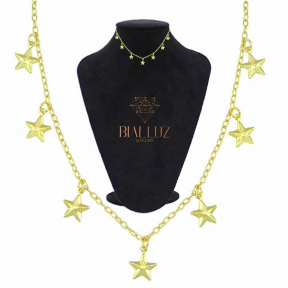 Gargantilha Choker Folheada a Ouro Pingentes de Estrelas