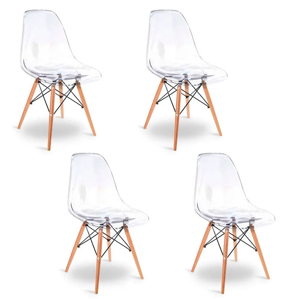 Kit de 4 Cadeiras Eiffel em Acrílico com Pés de Madeira RF3027 Mozaic