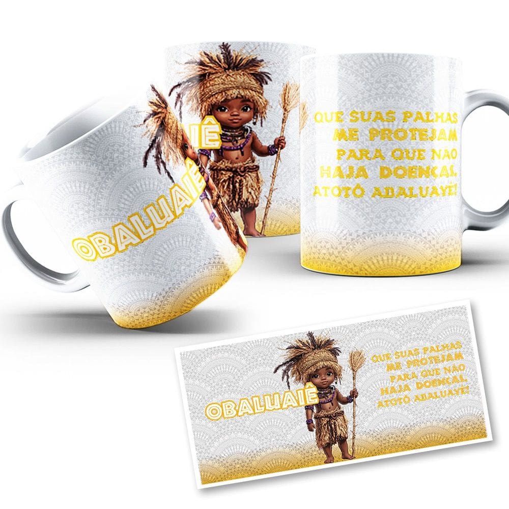 Caneca Obaluaê Mirim Coleção Orixás Umbanda Candomblé 325ml