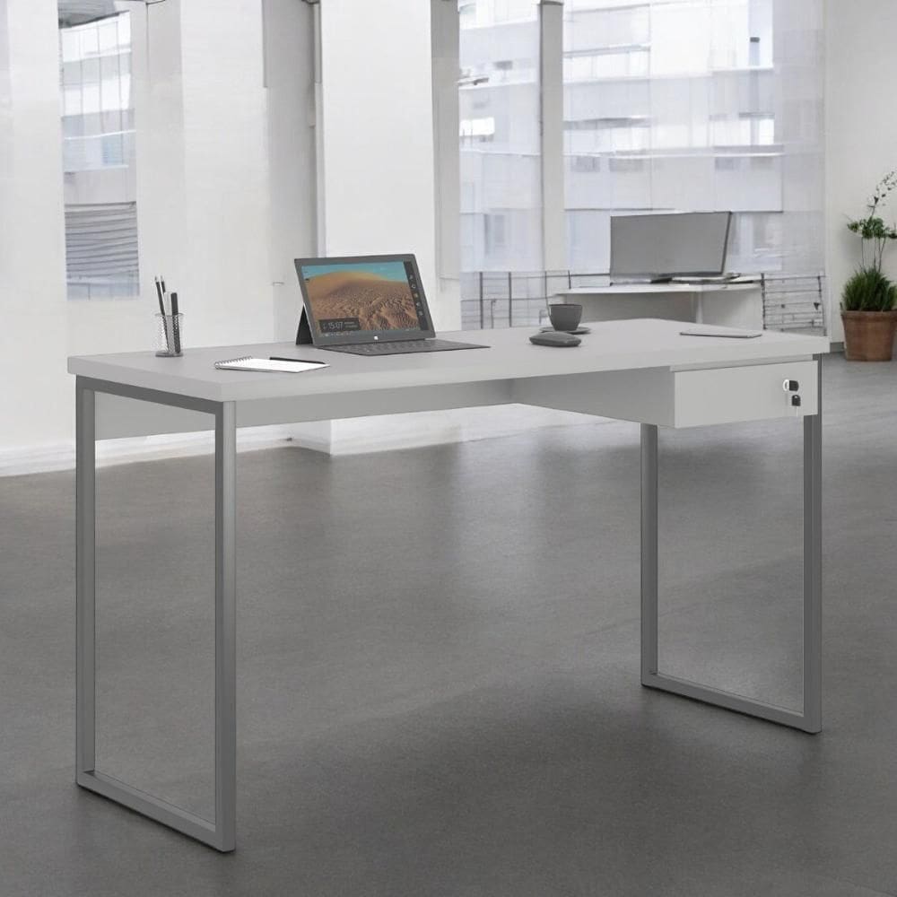 Mesa Home Office Escrivaninha Industriale 1,00 Cinza Com Gaveteiro