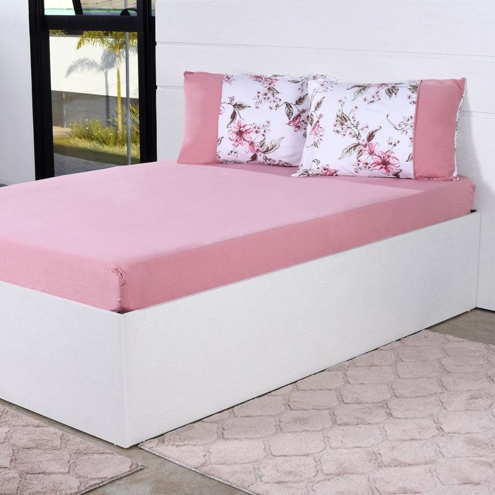 Jogo de Cama Casal 4 Pçs Malha Premium 145g/m² 100% Algodão 138x188x30cm