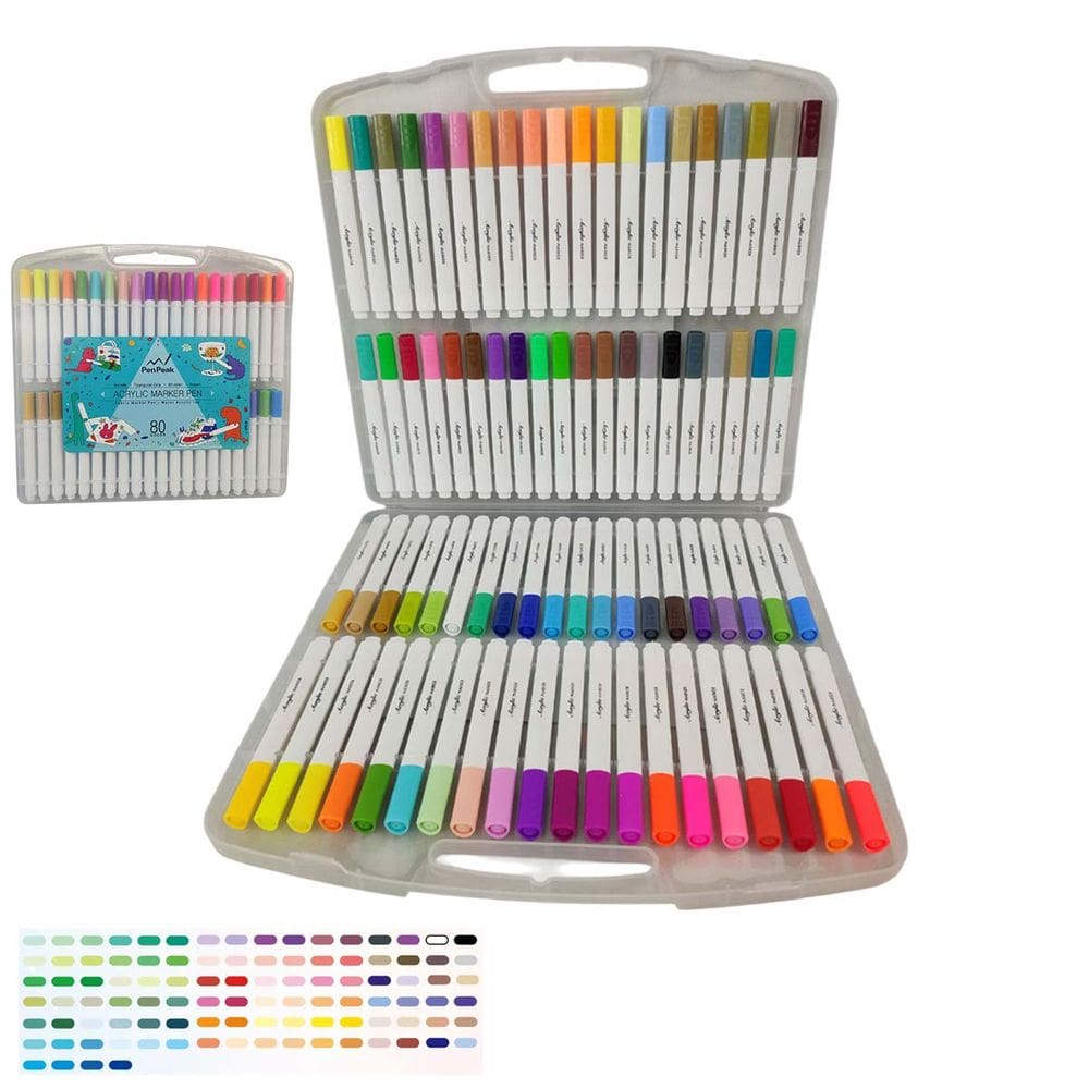 Canetinha Caneta Marcador 80 Cores Tinta Acrilica Permanente A prova dAgua Estojo Maleta Pintura Artesanato Escultura