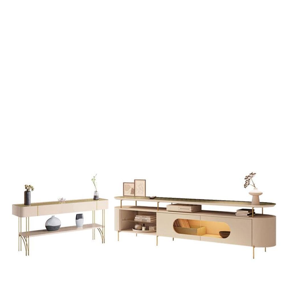 Rack Bancada Ária com Aparador Vivant Champanhe Off White - HB Móveis