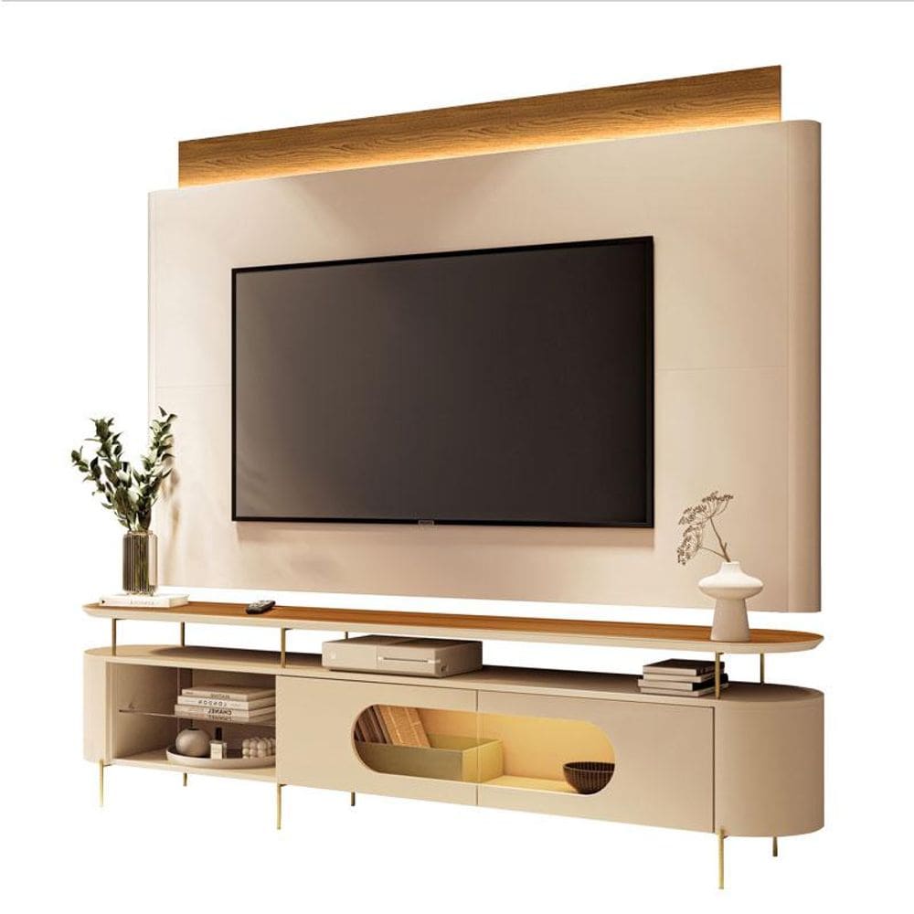 Rack Bancada Ária com Painel Suspenso Nobre Cinamomo Off White - HB Móveis