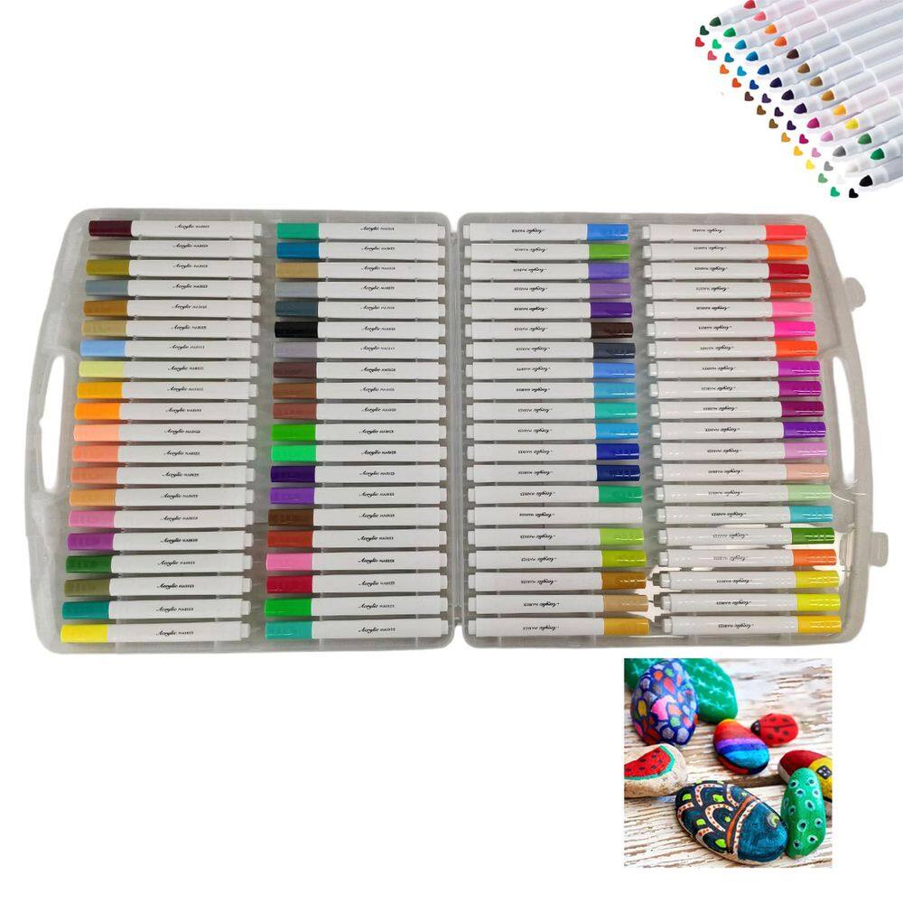 Canetinha Caneta 80 Cores Tinta Acrilica Marcador Permanente A Prova dAgua Estojo Maleta Escultura Artesanato Desenho