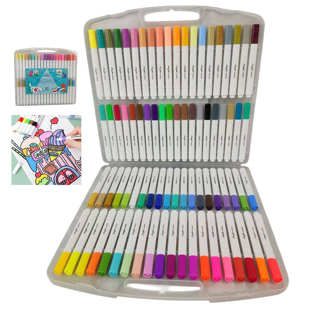 Canetinha Caneta Marcador 80 Cores Tinta Acrilica A Prova dAgua Permanente Maleta Estojo Pintura Escultura Artesanato