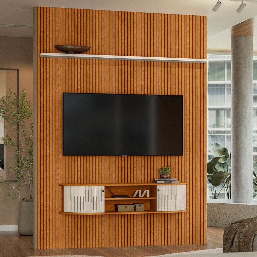Rack com Painel Frisado para TV até 65 Polegadas 2 Portas Flexíveis New Monte Carlo Madetec